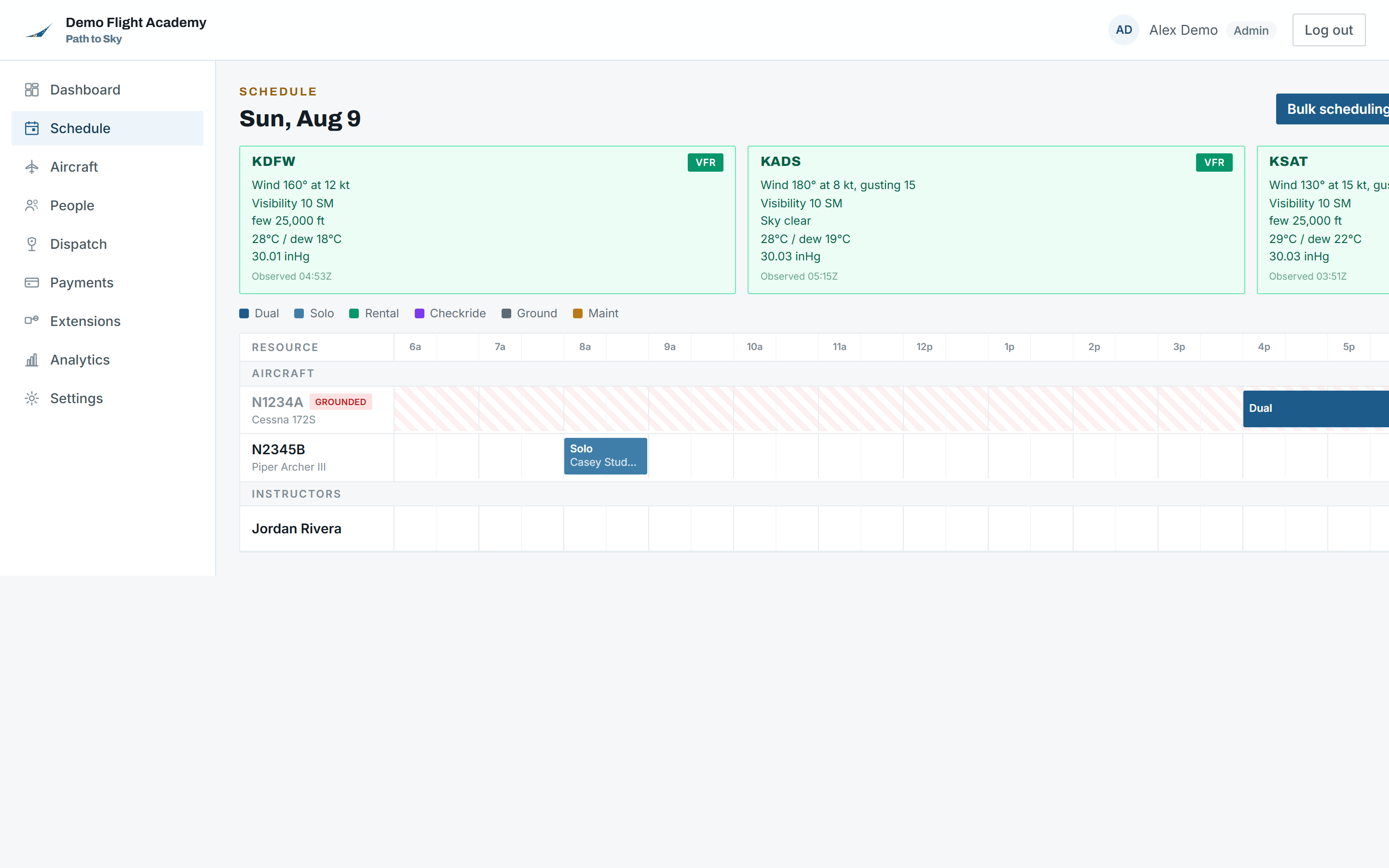 Scheduling screen in Path to Sky